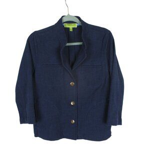 Sigrid Olsen Signature Blazer Navy Blue Front Pockets 3/4 sleeve Size S Career